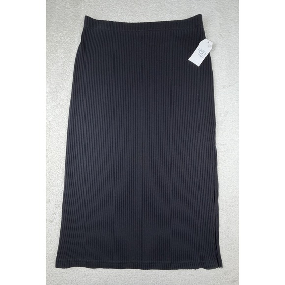 Time and Tru Dresses & Skirts - TIME & TRU Black Rib Knit Stretch Elastic Waist Side Slit Midi Column Skirt M